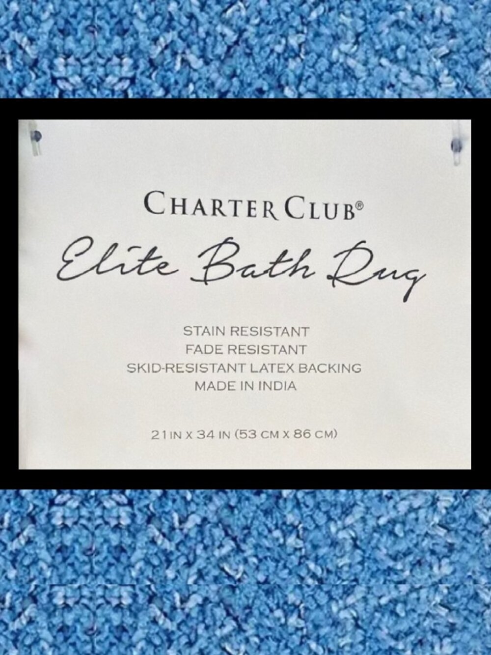 21"x34" CORNFLOWER BLUE Charter Club Elite Bath Rug w/ Skid Resistant Backing